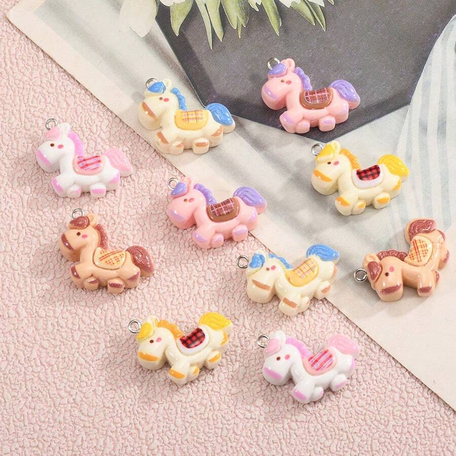 5/10pcs Cute Cartoon Horse Resin Pendant, Handmade Accessories, Suitable For DIY Jewelry, Ideal Gift - Random Colors - Pony Pendant - View 1