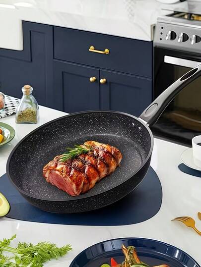 1x Anti-aanbakpan van gegoten ijzer met marmeren coating - Geschikt voor inductiekookplaten, warmtebehoud, voor frituren, schroeien en bakken, ovenbestendig, antiaanbaklaag, kookgerei, koekenpan, multifunctionele anti-aanbakpan van steen, geschikt voor biefstuk, pannenkoeken, brandstofefficiënt koken