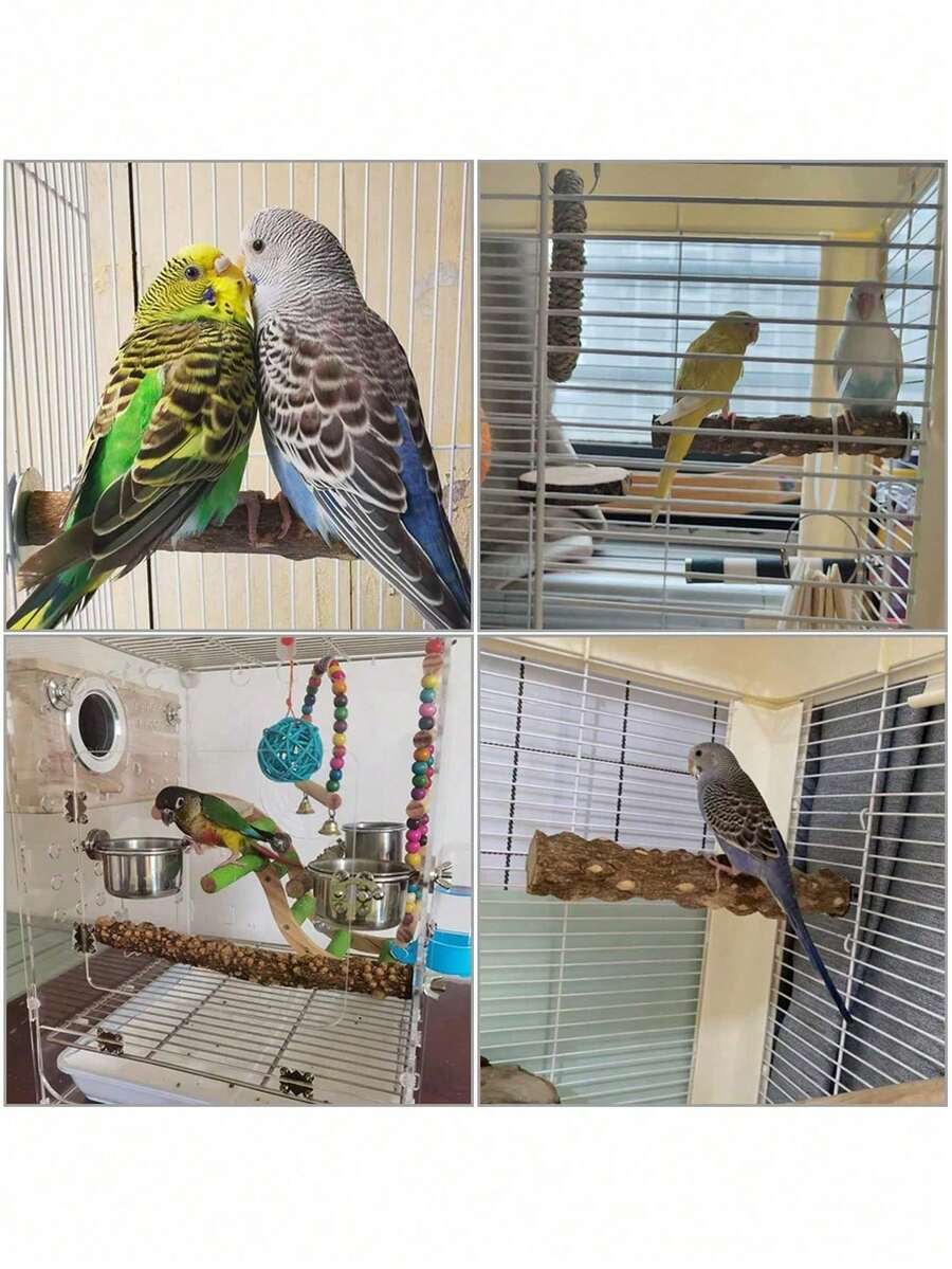 1/2/3/4/5/10pcs Natural Spiked Wood Bird Perch, Parrot Claw Grinding Stick, Cage Platform Toy, Suitable For Cockatiel, Parrotlet, Bourke's Parrot, Lovebird - Brown - View 1