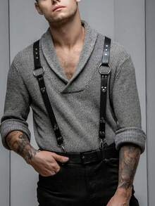 1 Pc Adjustable Men's Gothic Punk Suspender Belt Simple PU Leather Chest Harness Suitable For Valentine's Day Carnival Parties And Daily Wear - Creative Fashion Accessory Festive Look - Black - View 3