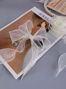 2条欧根纱蕾丝鞋带，透明芭蕾舞风格帆布鞋带，DIY甜美学院风珍珠鞋饰（不含鞋子） - 米色 - 查看 6