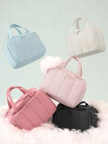 1 pieza Bolsa de maquillaje grande y esponjosa con cremallera, de gran capacidad y multifuncional para viajes de mujer, organizador de cosméticos profesional con compartimentos ajustables y clasificados, portaestuches y portapinceles, material impermeable, fácil de limpiar, bolsa de aseo multifuncional para viajes - Multicolor - Ver 6