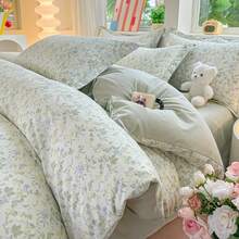 一套蝴蝶花卉图案床上用品，包括1个被套、1个床单、2个枕套，100%涤纶材质，柔软透气，舒适亲肤，适合家庭、旅馆、宿舍使用。 - 淡綠 - 查看 13