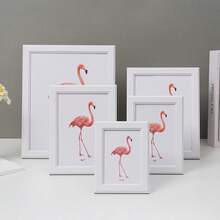 1 pieza Marco de fotos de madera minimalista para montar en la pared o colocar sobre la mesa (incluye papel fotográfico aleatorio), adecuado para el hogar, dormitorio, comedor, sala de estar - Blanco - Ver 1