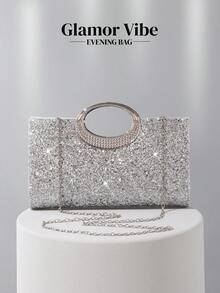 轻巧、商务休闲水钻装饰水桶包迷你抽绳设计、透明包时尚仿珍珠包晚宴包、晚餐包迷人、优雅、精致、安静奢华的水钻，适合派对女孩、女士、新娘，非常适合派对、晚宴/宴会圣诞派对礼服，与新年服装完美搭配，与女士派对礼服完美搭配 - 銀色 - 查看 7