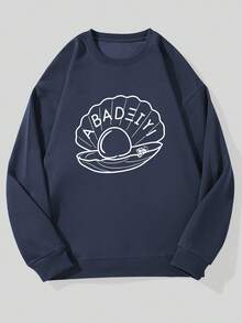Sudadera Casual de Cuello Redondo con Patrón de Concha para Hombre "ABADEIIYI" - Azul Marino - Ver 6