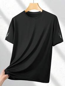 Men's Summer Outdoor Solid Color Minimalist Sports T-Shirt, Lightning Print, Breathable And Comfortable Fabric, Suitable For Running, Fitness, Outdoor Activities And Daily Wear - Black - View 5