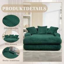 Nowoczesna Cord-Schlafsofa Cloud Couch z 3 weichen Kissen, bequemes Einzelsitz-Bodensofa für Wohnzimmer Wohnung Büro (Emerald) - Zielony - Zobacz 5