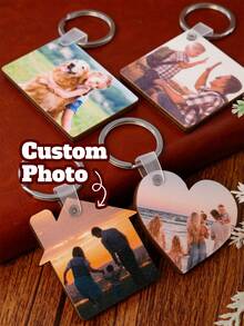 Personalized Keychain, Custom Photo Couple Keychain, Customized Picture Keychain, Keychains For Women, Photo Keychain, Customizable Bag Charms, Wooden Key Chain, Valentine'S Day, Fun, Fashion, Unisex, Anniversary, Living Room, Couples, Family, Mother - Style a - View 1