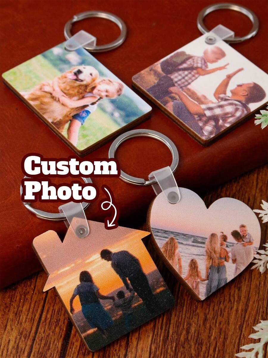 Personalized Keychain, Custom Photo Couple Keychain, Customized Picture Keychain, Keychains For Women, Photo Keychain, Customizable Bag Charms, Wooden Key Chain, Valentine'S Day, Fun, Fashion, Unisex, Anniversary, Living Room, Couples, Family, Mother - Style a - View 1