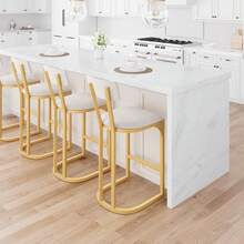 mteryoing Home Bar Stools Set Of 2/4/6/8, Counter Height Bar Stools For Kitchen Counter, Island Chairs For Dining Table, Modern Tall Barstools With Back, Metal Counter Stools With Upholstered For Kitchen - 金色-8件 - 查看 1