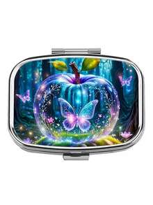1 st elegant pillerlåda med fjäril, katt, fågel, bärbart resefodral i metall med 2 fack - unik presentidé, pillerlåda för handväska - Multifärgad - Visa 16