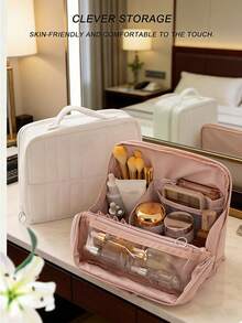 Vertical Compartment Makeup Bag - Large Capacity Travel Cosmetic Organizer, Multi-Functional Layered Design, Soft Material, Portable Desktop Skincare & Beauty Tool Storage Box, Great Gift For Women, Christmas Gift - Multicolor - View 11