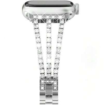 奢华优雅水钻镶嵌女士金属表带，尺寸可自由调节，适用于 Series 1-11 SE Ultra，兼容 38 40 41 42 44 45 46 49MM 尺寸（不含手表和表壳）