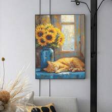 1pc 5D DIY Diamond Painting - "Cute Oil Painting Style - Orange Cat Lazily Curled Up On A Blue Cloth-Covered Desk" - Frameless Mosaic Full Diamond Acrylic Diamond Art DIY Diamond Painting Set, Suitable For Home And Office Desktop Decoration, Tabletop Decoration And Wall Decoration, Living Room, Bedroom, Study Room Ideal Home Decor Gift, Suitable For Adult Beginners And Craft Enthusiasts, Handmade Gift Ideas, Perfect For Family Gatherings, Birthday Parties And Various Holidays. - Multicolor - View 10