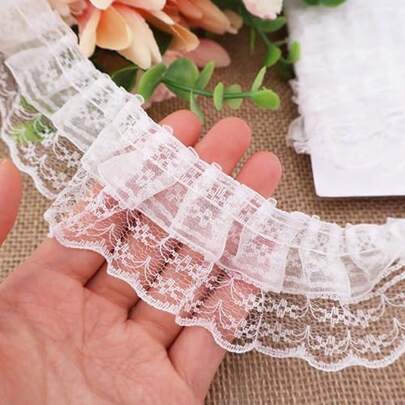 5 Yards X 4.2cm Wide White Lace Ruffle Trim, Suitable For Crafts, Frilled Lace Ribbon For Clothing Decoration, Wedding Dress, Gift Wrapping, DIY And Wedding Season