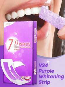 7D White 紫色牙齿美白贴片，颜色矫正器，7/14/21/28/42片装，不含过氧化物，温和配方，去除咖啡、茶、烟渍，超薄背胶，7天可见美白效果，纯素配方，无动物实验，适合约会、派对和日常护理 - 打條 - 查看 1