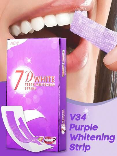 7D White 紫色牙齿美白贴片，颜色矫正器，7/14/21/28/42片装，不含过氧化物，温和配方，去除咖啡、茶、烟渍，超薄背胶，7天可见美白效果，纯素配方，无动物实验，适合约会、派对和日常护理