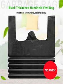 50个/包 加厚黑色塑料背心式垃圾袋，带提手，适用于厨房、浴室、客厅、卧室、办公室、物业管理等场所，多用途塑料袋，垃圾袋