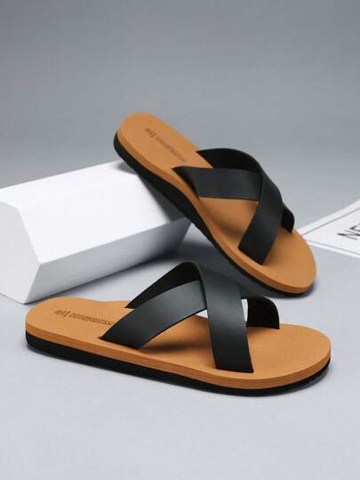 Men's Spring To Summer Criss-Cross Strap Slippers With Arch Support And Comfortable Cushioning, Simple And Fashionable Men's Sandals, House Slippers, Indoor Slides, Ultimate Comfort, Thick Sole, Easy To Clean