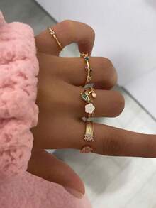 4 piezas Anillo decorado con rhinestones y flores, regalo para San Valentín, mamá, madre, Día de la Madre