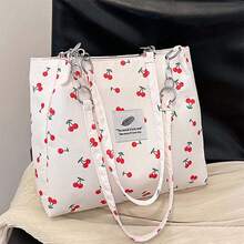Nuevo bolso tote con estampado de cerezas para mujer  Bolso de hombro ligero y de gran capacidad para ir al trabajo y hacer compras. - Blanco - Ver 1