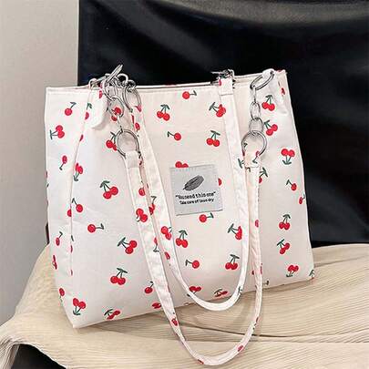 Nuevo bolso tote con estampado de cerezas para mujer  Bolso de hombro ligero y de gran capacidad para ir al trabajo y hacer compras.