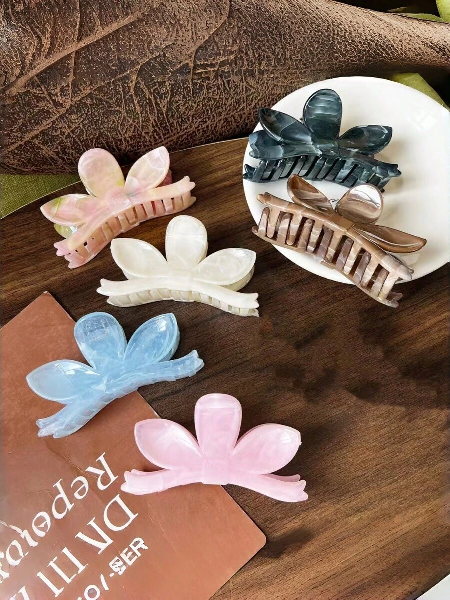 6件套春夏糖果色优雅大理石渐变莲花发夹,波西米亚海滩度假风发饰,适用于马尾辫和发髻 - 彩色 - 查看 1
