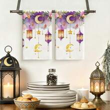 1件/2件/4件装星月灯笼图案斋月超柔软微纤维厨房巾，43*66厘米季节性厨房餐桌装饰抹布，斋月厨房装饰，斋月家居装饰 - 彩色 - 查看 2