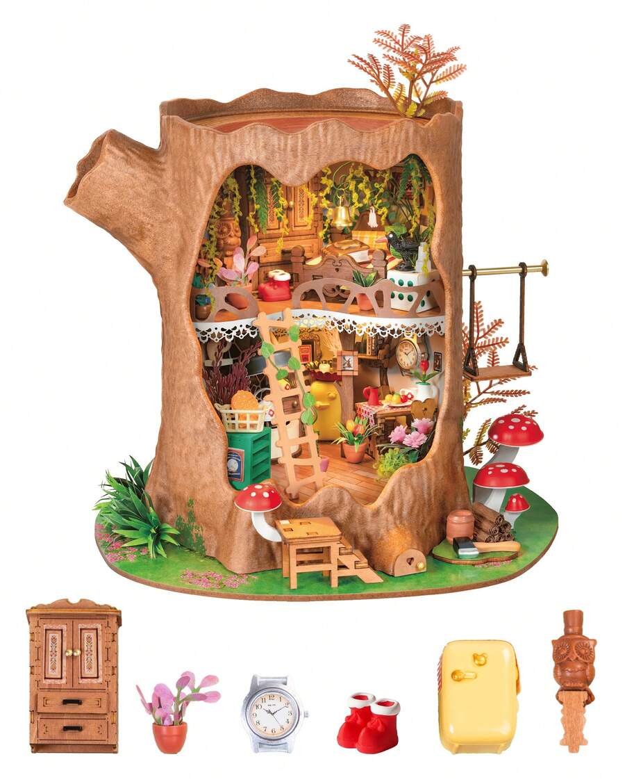 Robotime Rolife 3D Wooden Puzzle – Mini Fairy Tale Treehouse, DIY Dollhouse Kit With LED Lighting, No Glue Required, Construction Toy, Suitable For Adults And Teenagers - DG179-fairy Tale Treehouse - View 1