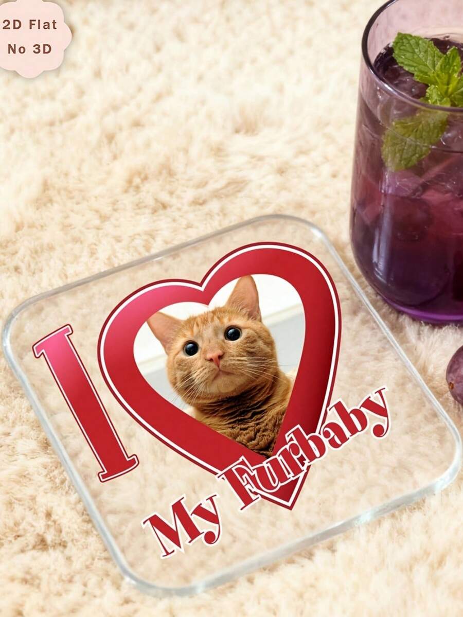 1Pc Custom Photo Coaster - Personalized "I Love My Boyfriend/Girlfriend" Heart Design, Customize With Your Photo And Text, Couple Acrylic Coasters, Valentine's Day, Birthday Gift - Multicolor 6 - View 1
