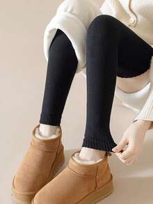 1 Pair Women's Thigh High Socks, Thermal Lined Thick Leg Warmers, Knitted Tall Socks, Autumn/Winter Home Socks, Warm For Winter - Suitable For Women 40kg-60kg - Stockings - View 5