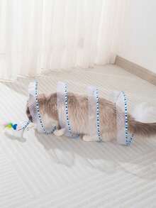 1个可折叠猫隧道玩具，带铃铛和羽毛，猫咪互动娱乐玩具 - 彩色 - 查看 11