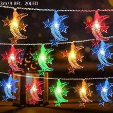 1 Pack Small Stars And Moon Hanging String Lights Battery Powered - 10/20/30/40 LED Fairy Lamps For Ramadan, Bedroom, Party & Home Festival Decor - Multicolor - View 15