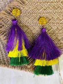 1 Đôi bông tai tua rua màu tím, vàng, xanh lá cây, thích hợp cho nữ giới đeo hàng ngày, quà tặng ngày lễ Thánh Patrick. - Kiểu 8 - Xem 5