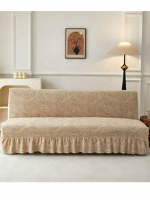 1件装毛绒提花荷叶边沙发床罩，弹性全包覆涤纶沙发套，可拆卸可水洗，四季皆宜