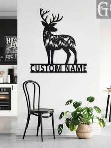 1pc Customized Iron Deer Horn Wall Art With Personalized Name Sign For Farmhouse, Courtyard, Porch, Deer Head Art Decoration, Unique Gift Idea Ornamental, Exquisite, Stylish, Contracted, Vintage Custom, Personalized, Unique Ideal Gifts For Him Her, Boyfriend, Girlfriend, Dad, Mom, Family, Friends For Mother's Day, For Birthdays, For Children's Day Father's Days, For Housewarming Dining Room, Living Room, Valentine Day, Valentine Day Decor, Slow Summer Living,Customized Crafts,Chic Autumn,Office Decor,Elegant Living - Black - View 11