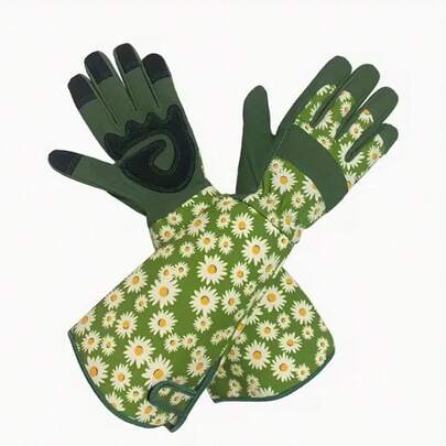 1 Pair Unisex Thorn-Proof Touchscreen Garden Gloves - Breathable Long Sleeve With Floral Pattern, Polyester Material, Left/Right Hand Fit For Men & Women, Gardening Gloves, Gardening Accessories, Floral Pattern Gloves, Durable Glove Design