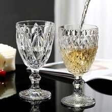 Juego De 6 Copas De Cristal Labrado Vintage, Vasos De Cristal, Copa De Vino Tinto De Colores, Copa De Vino De 240 Ml, Perfecta Para El Hogar, Viaje ()(Taladro Transparente) - Multicolor - Ver 5