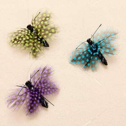 3 st handgjorda realistiska fjärils-trestavshuvuden för katt, med fiskelina och universalkrokar, husdjursleksak, rep- och bettresistent