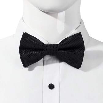 1 Peça Gravata Borboleta Preta de Poliéster, Textura Jacquard Xadrez