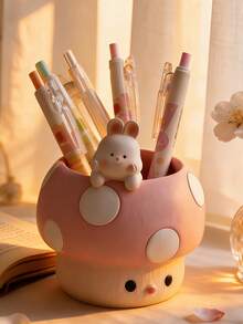 1个可爱蘑菇造型动物笔筒 - 桌面收纳架，适合存放钢笔、铅笔和化妆刷。优雅的桌面装饰，适合学校、办公室和家庭使用。送给孩子、青少年和家人的可爱文具收纳礼物。 - 彩色 - 查看 6