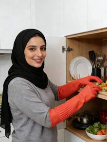 冬季保暖加厚长款乳胶洗碗手套 - 防撕裂，适用于厨房和家庭清洁，保暖防水，可用于洗碗、洗衣、洗菜和园艺，长袖设计保护肘部，适合重体力清洁和专业家政服务，可长时间佩戴。 - 廚房洗碗手套 - 查看 7