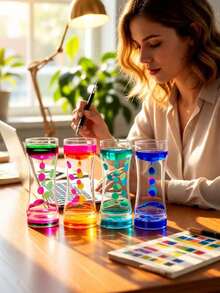 1个双色液体计时器，亚克力腰形外壳，无需电池，独特的装饰计时器，适用于书桌、书架和床头柜，创意家具装饰，新年装饰，情人节礼物 - 彩色 - 查看 3