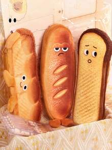 1 pieza Estuche de lápices de peluche con forma de baguette, bolsa de papelería de la serie de pan con diseño único y gran capacidad