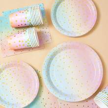 7/9 英寸复古渐变金色波点一次性餐盘套装，派对餐盘，一次性纸盘，纸杯，餐巾纸，适用于婚礼、订婚、生日、婚宴餐具 - 彩色 - 查看 5