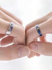 2pcs/Set Fashionable Drip Oil Couple Rings, Minimalist & Romantic, Suitable For Daily Wear - 1# - View 4