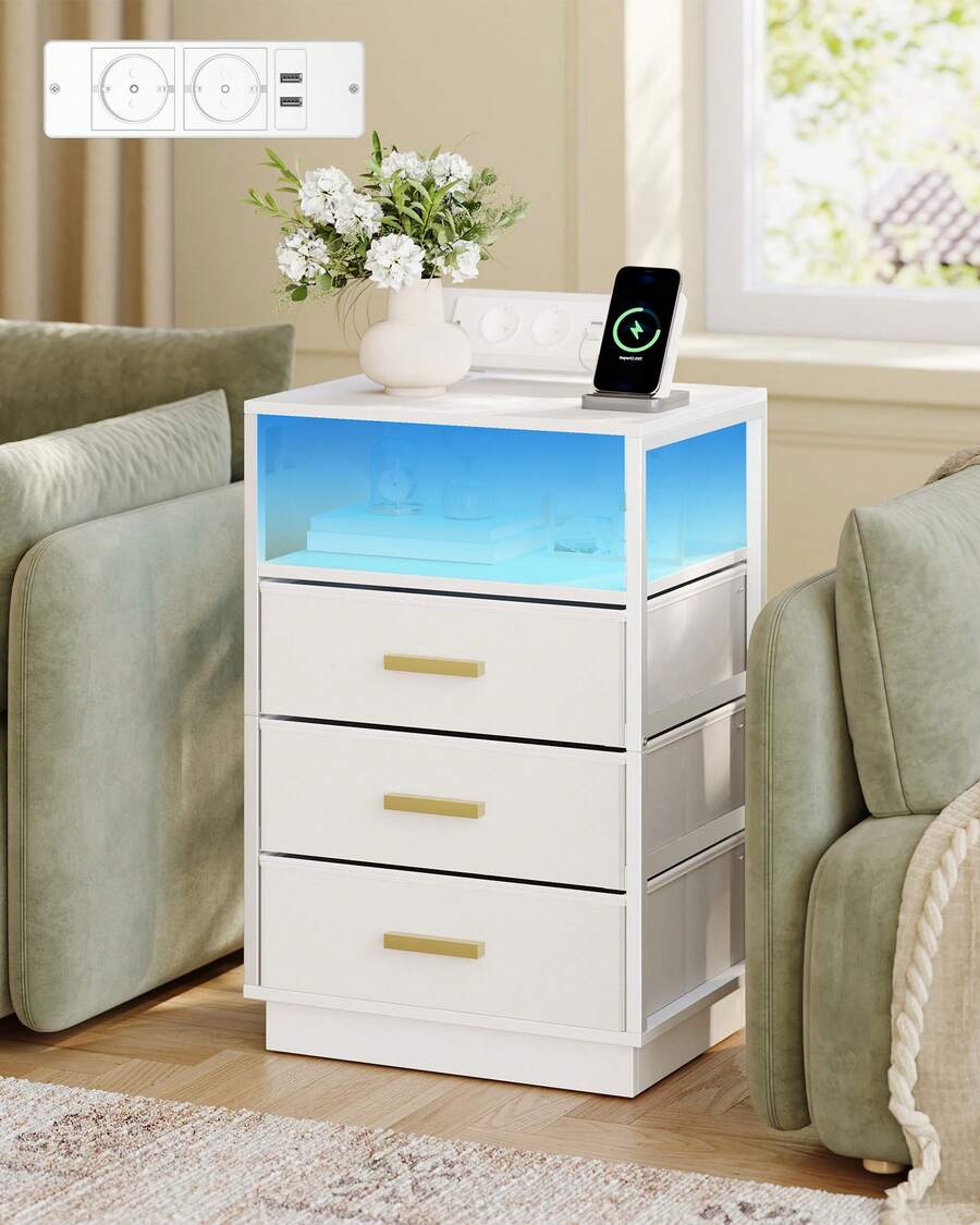 HaluPeit Nightstand, Bedside Tables With 2 AC Outlets And 2 USB Ports ...