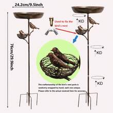 1个复古乡村金属花园鸟浴盆，户外野生动物喂食器，耐候树叶图案设计，无需电线或电池，适合后院喂鸟，吸引鸟类，装饰庭院和草坪，是爱鸟人士的理想之选，也是完美的礼物选择。