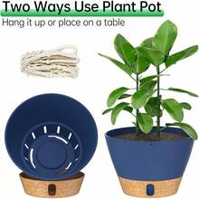 ZMTECH 2 Pack 10 Inch Hanging Planters with Mcreme Plant Hanger for Indoor and Outdoor Plants Self Watering Hanging Plant Pot with Basket Flower Pot with Drainage Hole and Visible Level Tray Blue - 4 - Ver 6